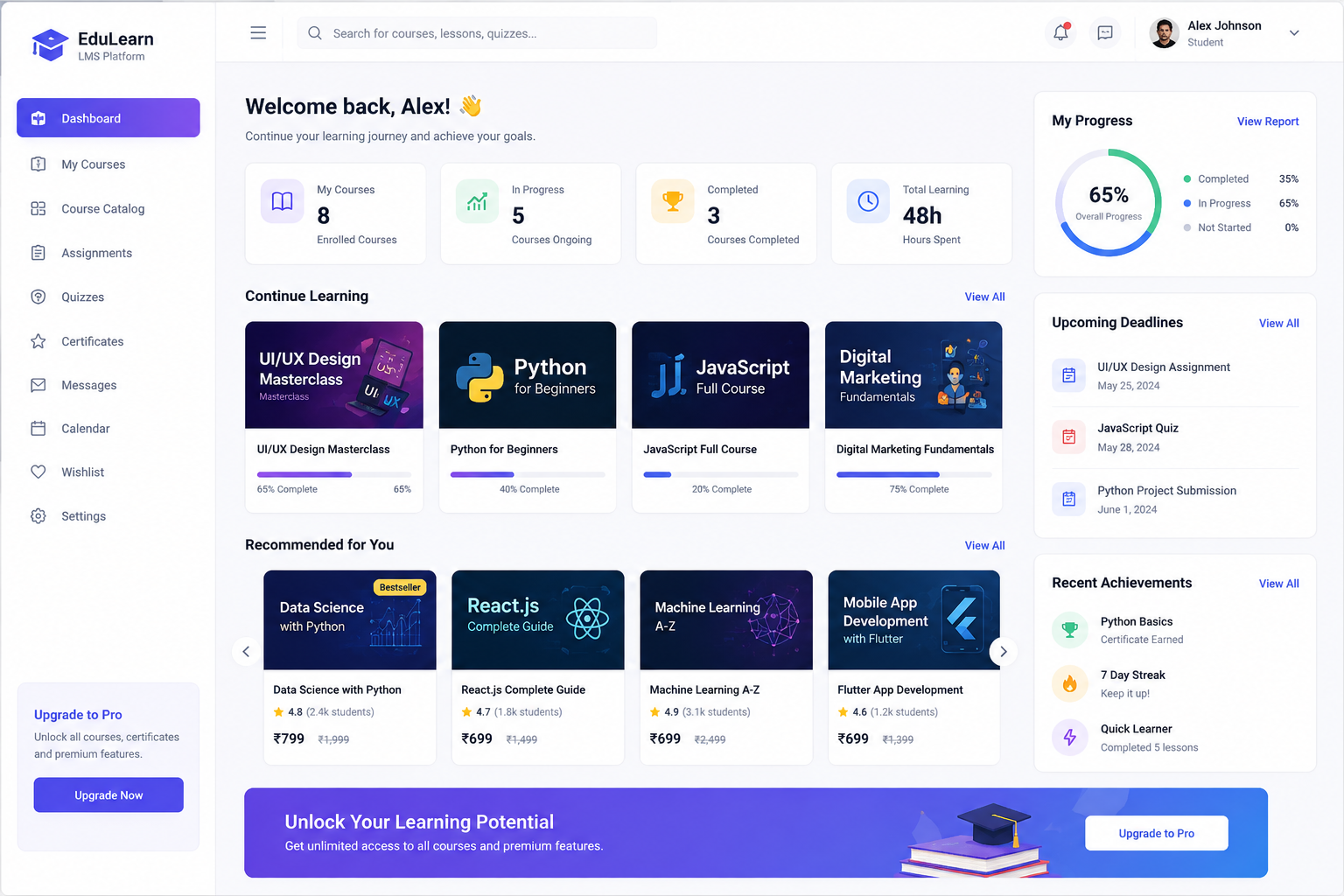 LMS Platform software interface